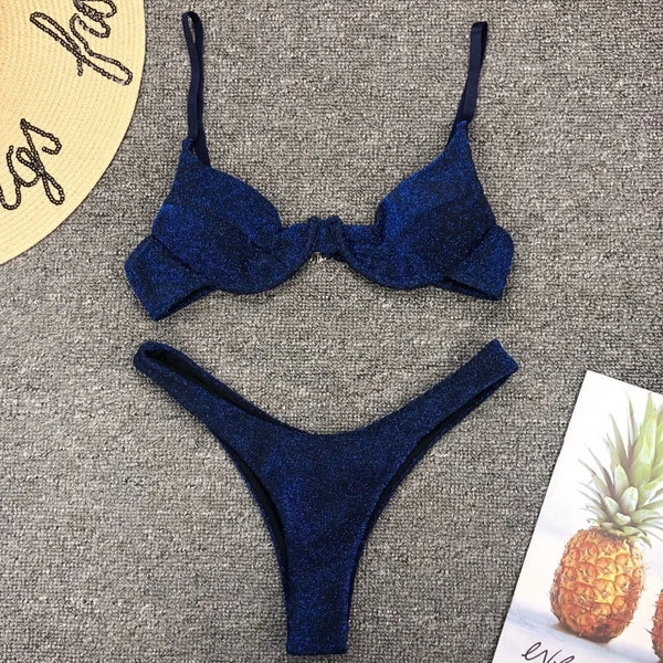 Seraphina Silver Glitter Cutout Bikini Two-piece