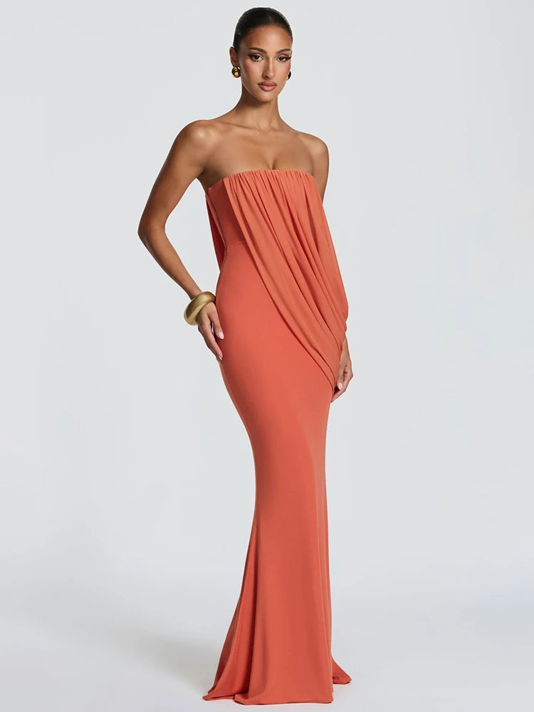Valentina Draped Strapless Mermaid Maxi Dress