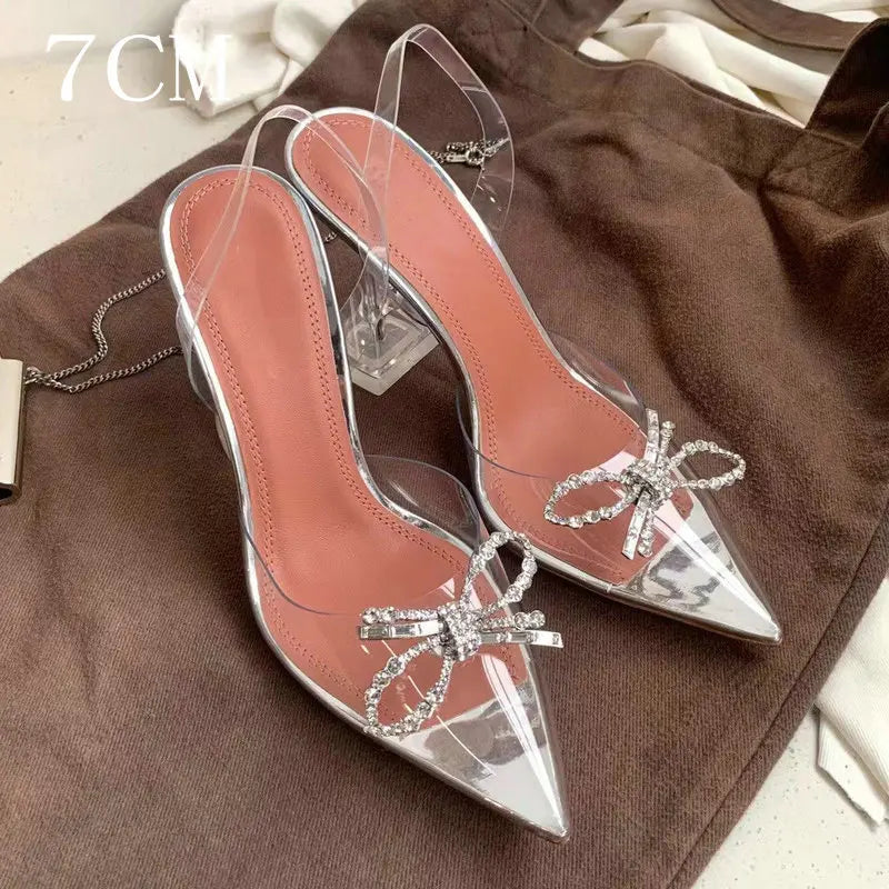 34-45 PVC Transparent Crystal Shoes 2024 Summer New Pointed Odd Heel Shoes Stiletto Ladies Sun Decoration Wild Fairy Shoes