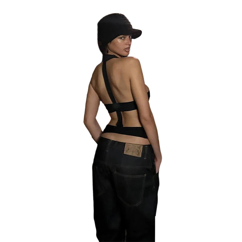 Valentina Noir Cross-Halter Apparel Top