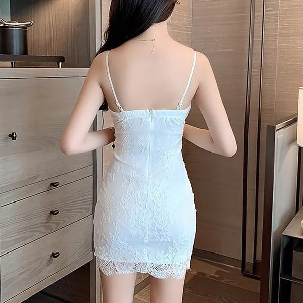 Evelina Lace Deep-V Backless Mini Dress