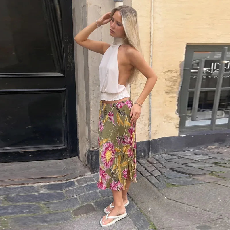 Romy Floral Satin Maxi Skirt One-piece