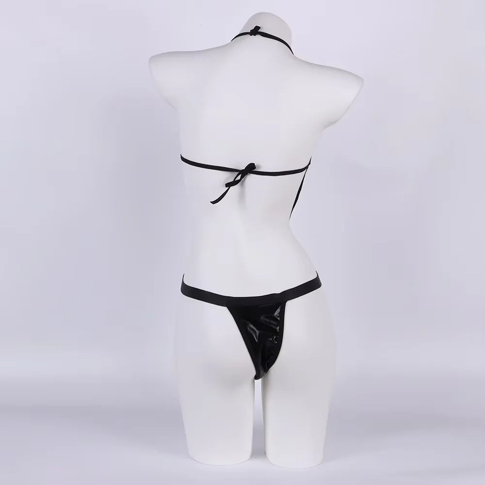 Ximena Faux-Leather Lace-Up Plunge Lingerie Teddy Bodysuit with Gloves One-piece