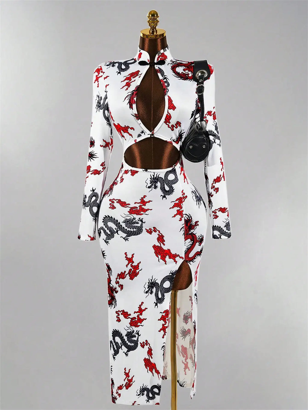 Lian Dragon-Print Keyhole Qipao Maxi Dress