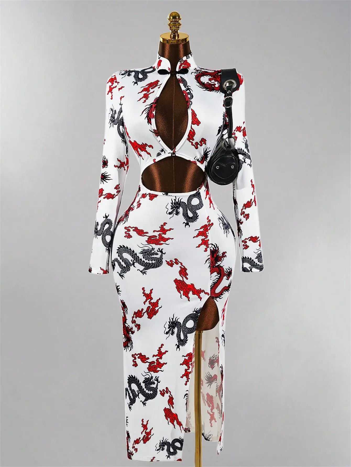 Lian Dragon-Print Keyhole Qipao Maxi Dress