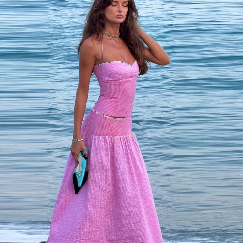 Calista Sequin-Mesh Cutout Maxi Skirt Set Two-piece