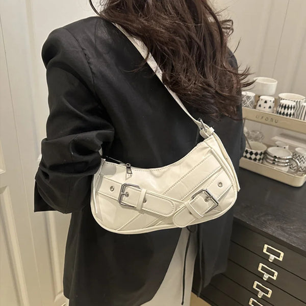Y2K Vintage PU Leather Women Shoulder Bag Small Crossbody Bag Fashion Ladies Underarm Bag Clutch Purse and Handbag