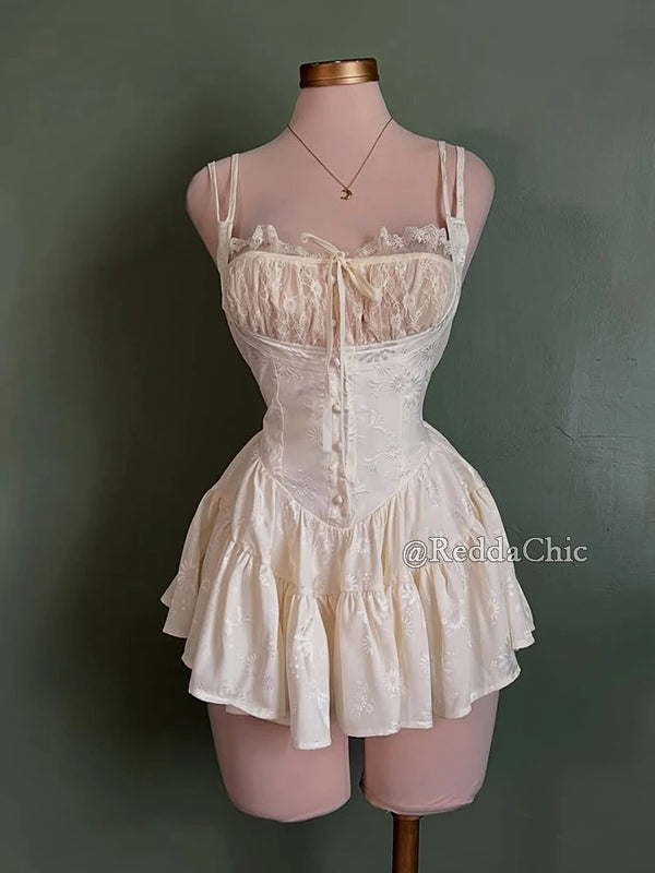 Aria Lace Corset Ruffle Mini Dress One-piece