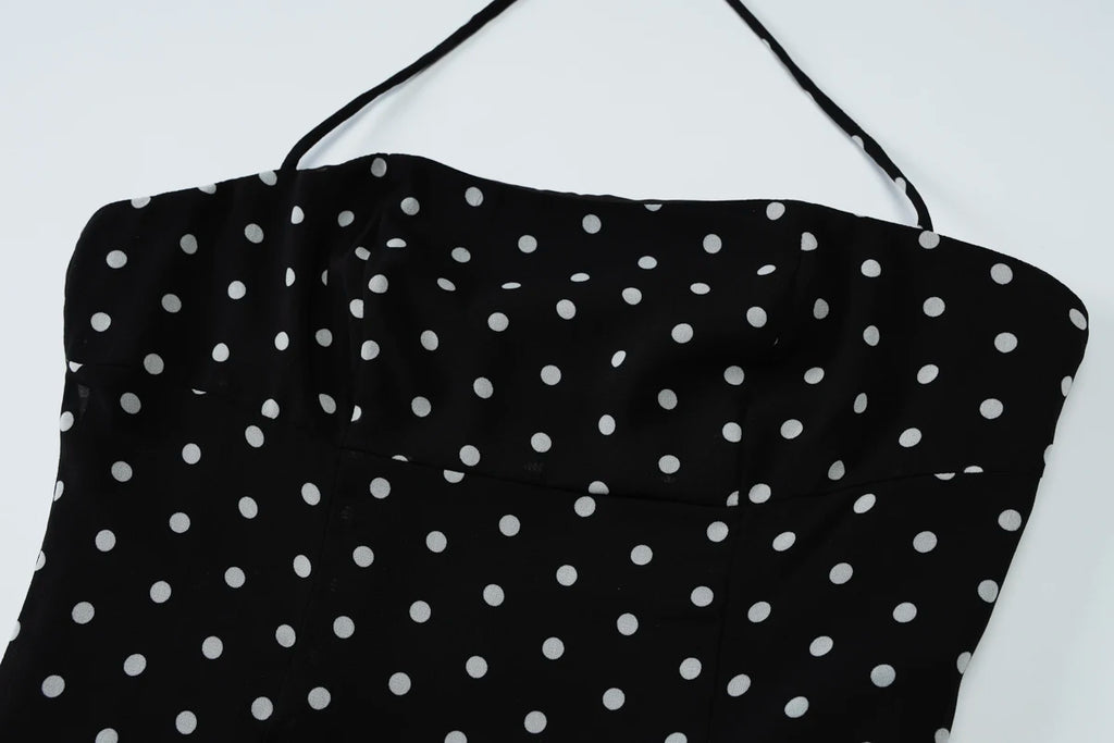 Domino Polka-Dot Halter A-Line Mini Dress