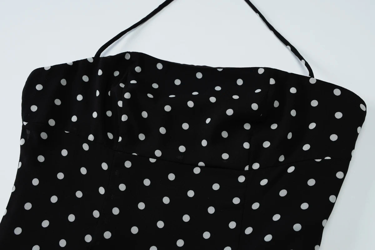 Domino Polka-Dot Halter A-Line Mini Dress