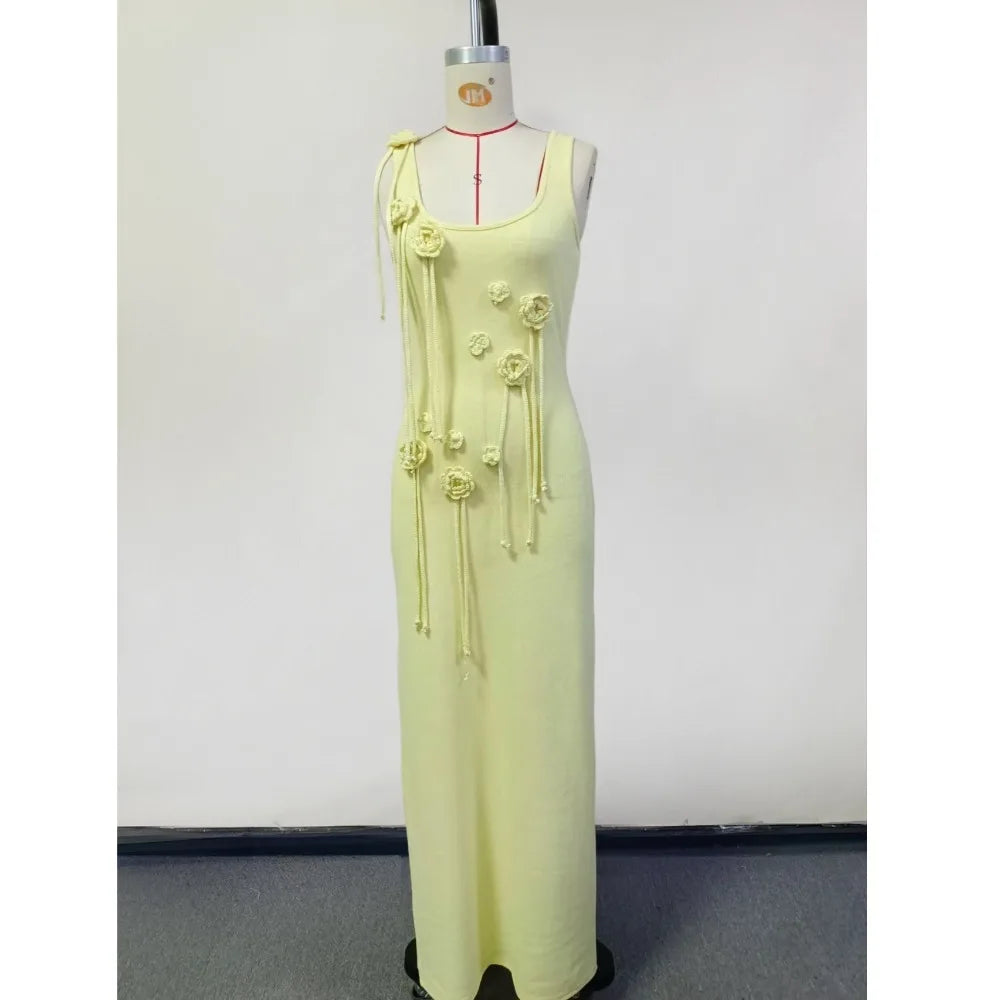 Liesel 3D Flower Knit Sleeveless Maxi Dress