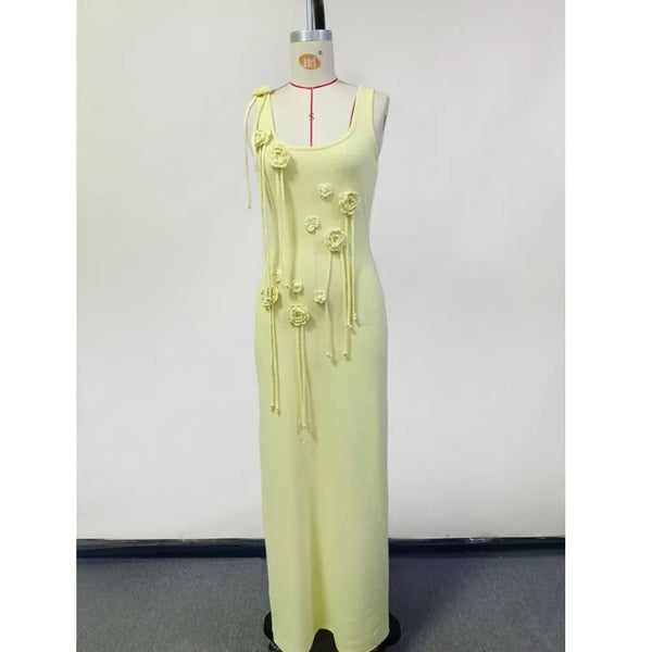 Liesel 3D Flower Knit Sleeveless Maxi Dress