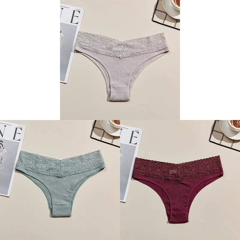 Danica Cotton Lace Brief Pack Lingerie 3-piece