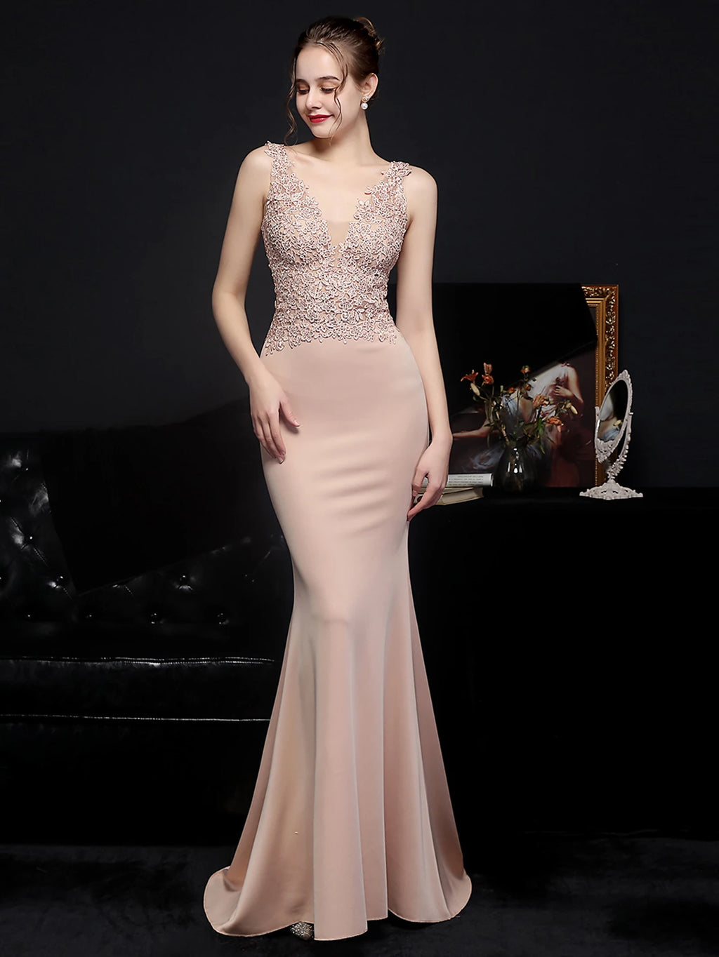 Genevra Rhinestone Backless Mermaid Maxi Dress