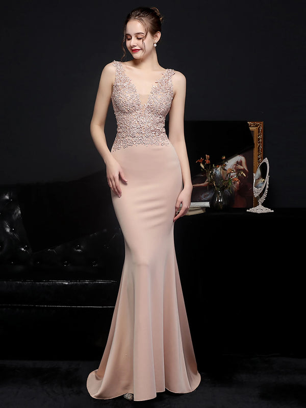 Genevra Rhinestone Backless Mermaid Maxi Dress