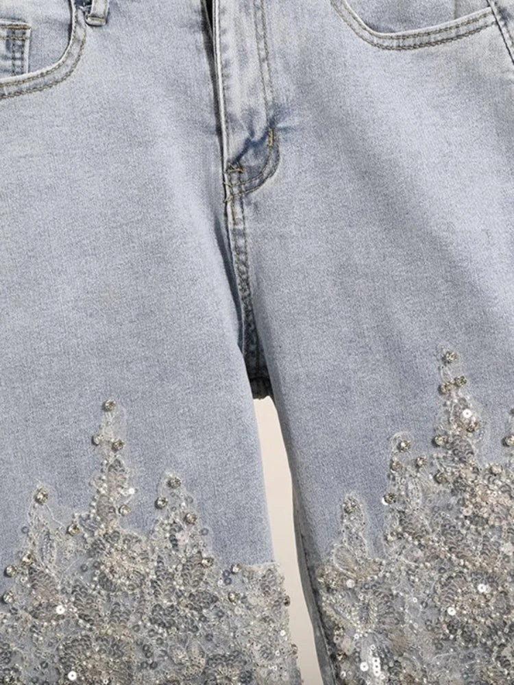 Kaia Sequin Denim Shorts Apparel One-piece