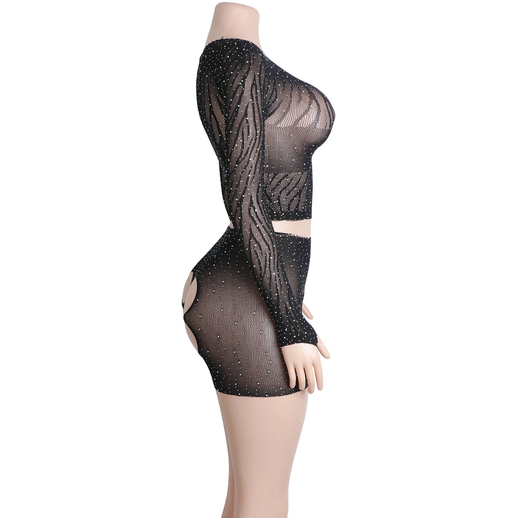 Eclipse Venom Fishnet Rhinestone Lingerie Two-piece
