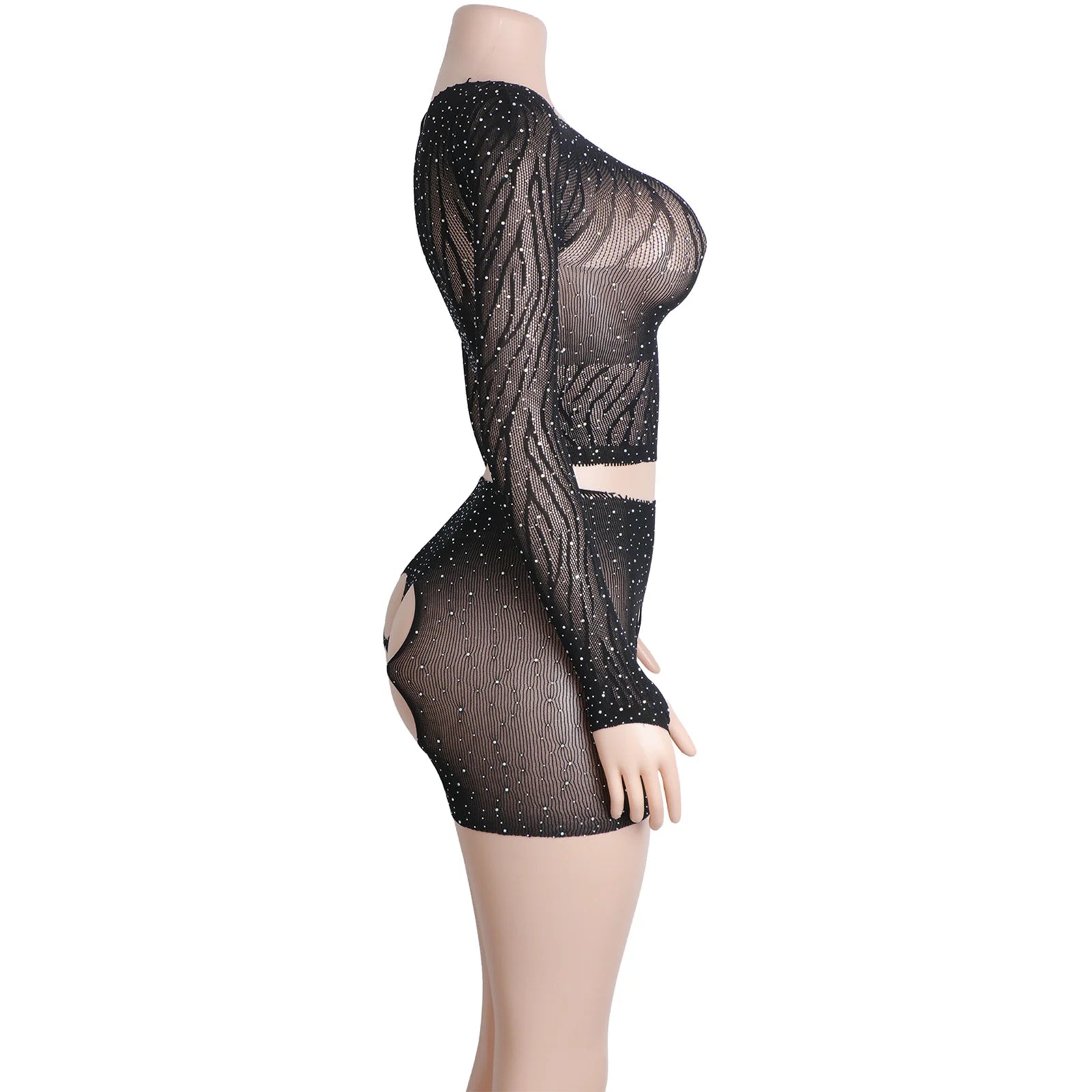 Eclipse Venom Fishnet Rhinestone Lingerie Two-piece