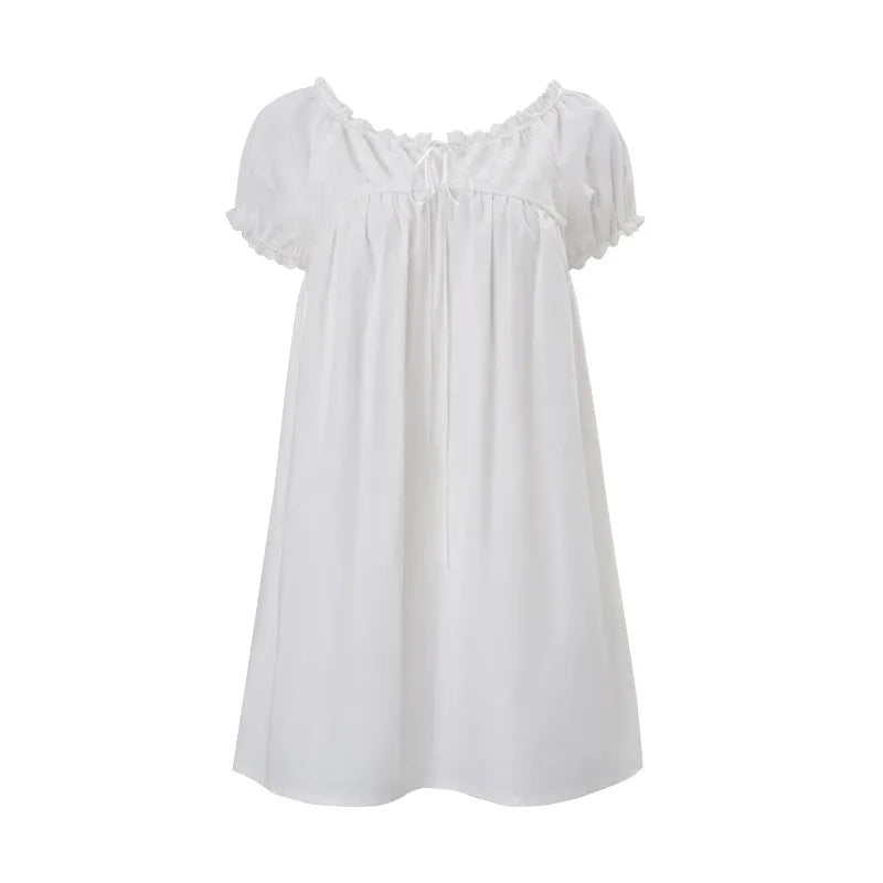 PixieKiki Women's Casual Loose Bubble Sleeves Mini Dress Mori Girl Cutecore White Summer Dresses P33-DD16