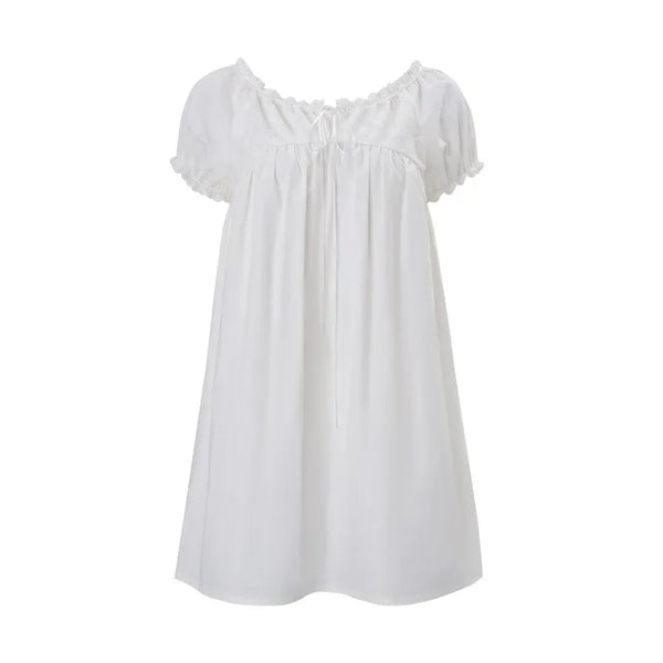 PixieKiki Women's Casual Loose Bubble Sleeves Mini Dress Mori Girl Cutecore White Summer Dresses P33-DD16