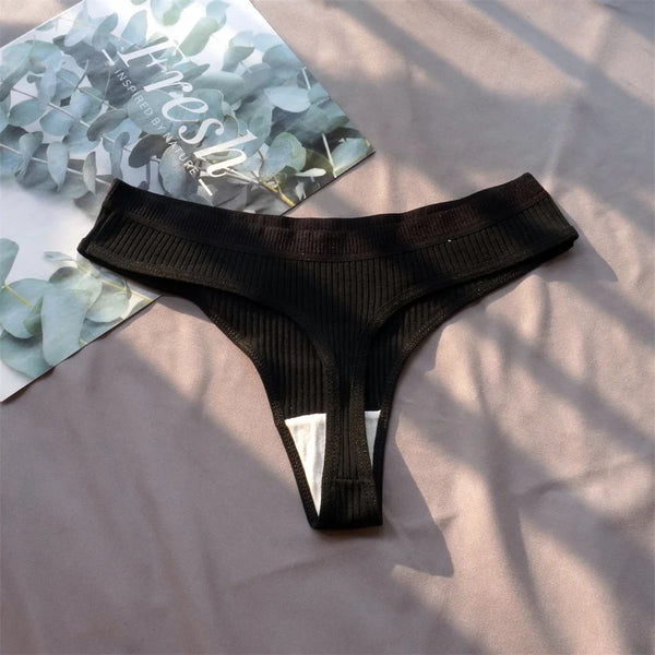 Mirelle Ribbed Cotton Thong Pack Lingerie 3-piece