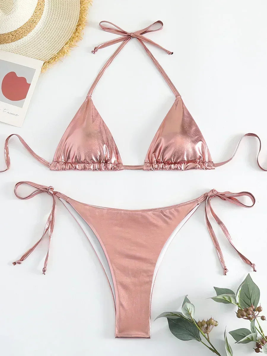 Roxana Faux-Leather String Bikini Two-piece