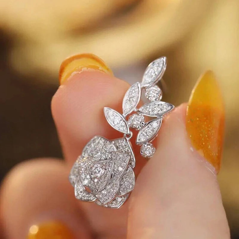 Rosette Crystal Floral Drop Earrings