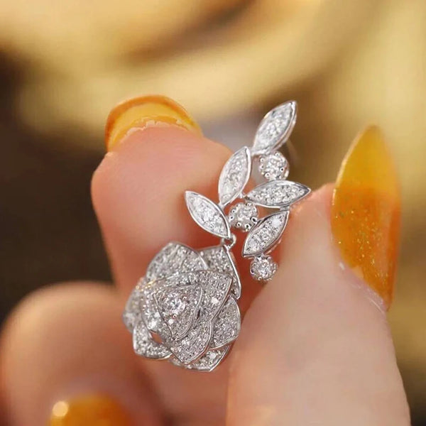 Rosette Crystal Floral Drop Earrings