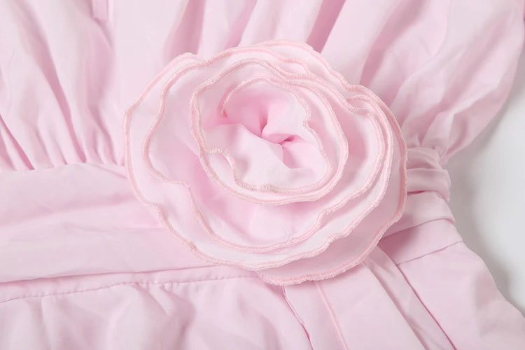 Gwendolen 3D Rose Ruched Flare-Sleeve Bodycon Mini Dress