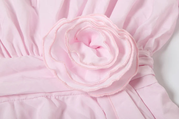 Gwendolen 3D Rose Ruched Flare-Sleeve Bodycon Mini Dress
