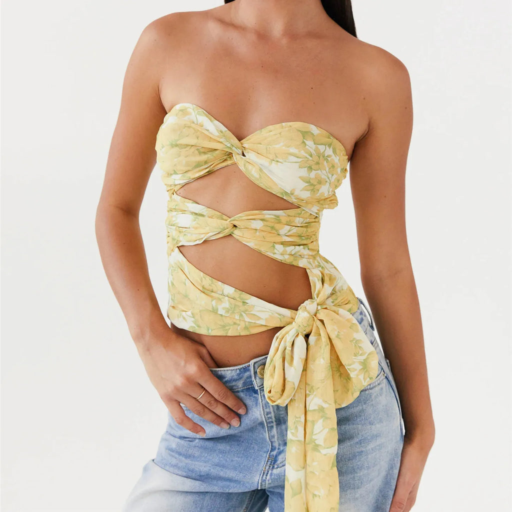 Freya Ruched Twist-Knot Tube Crop Top