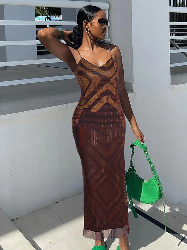 Aurora Printed Cami Bodycon Midi Dress