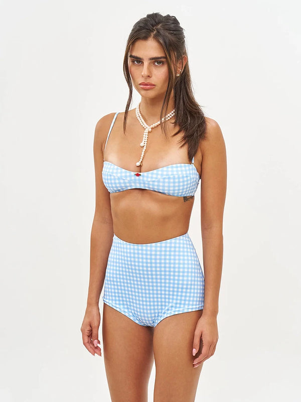 ZRTAK Blue Grid Sexy High Waist Bikini Micro Thongs Bathing Suit Swimsuit Women Biquini Beachwear Swimwear 2 Piece Bikini Sets