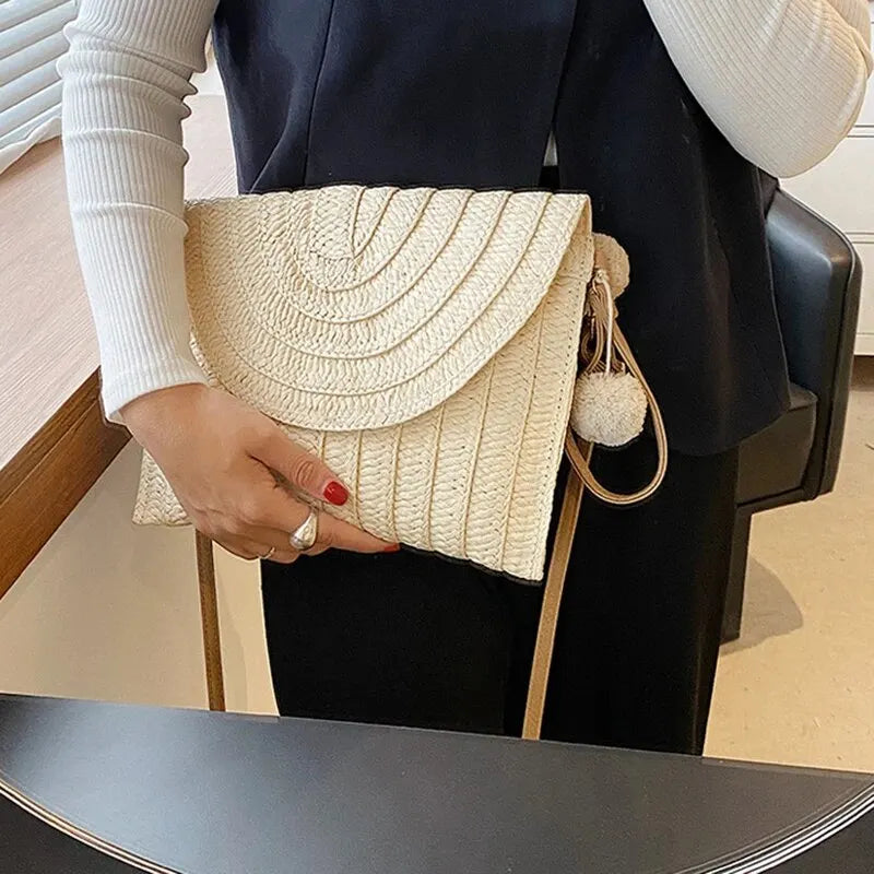 Soleil Woven Straw Envelope Crossbody Bag
