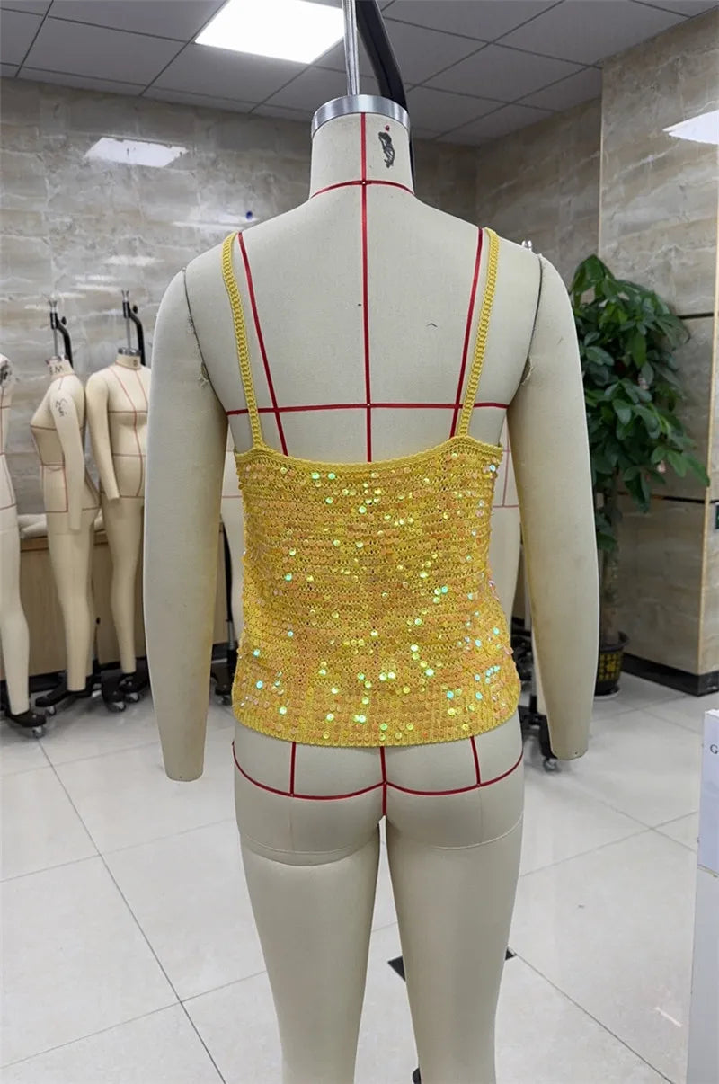 Sienna Sunshine Sequin Spaghetti Strap Party Top