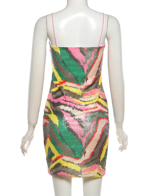Raina Sequin Patchwork Sling Mini Dress