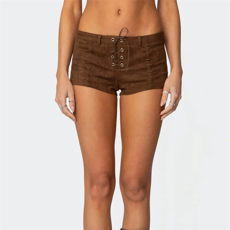 Saskia Side-Lace Low-Rise Mini Shorts One-piece