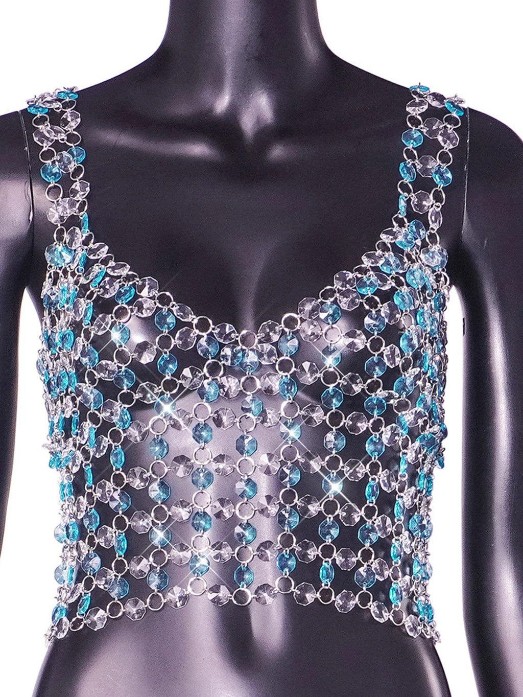 Sexy y2k clothes halter metal rhinestone Crop top women 2026 summer Tops shiny see through beach party tank top Club rave outfit