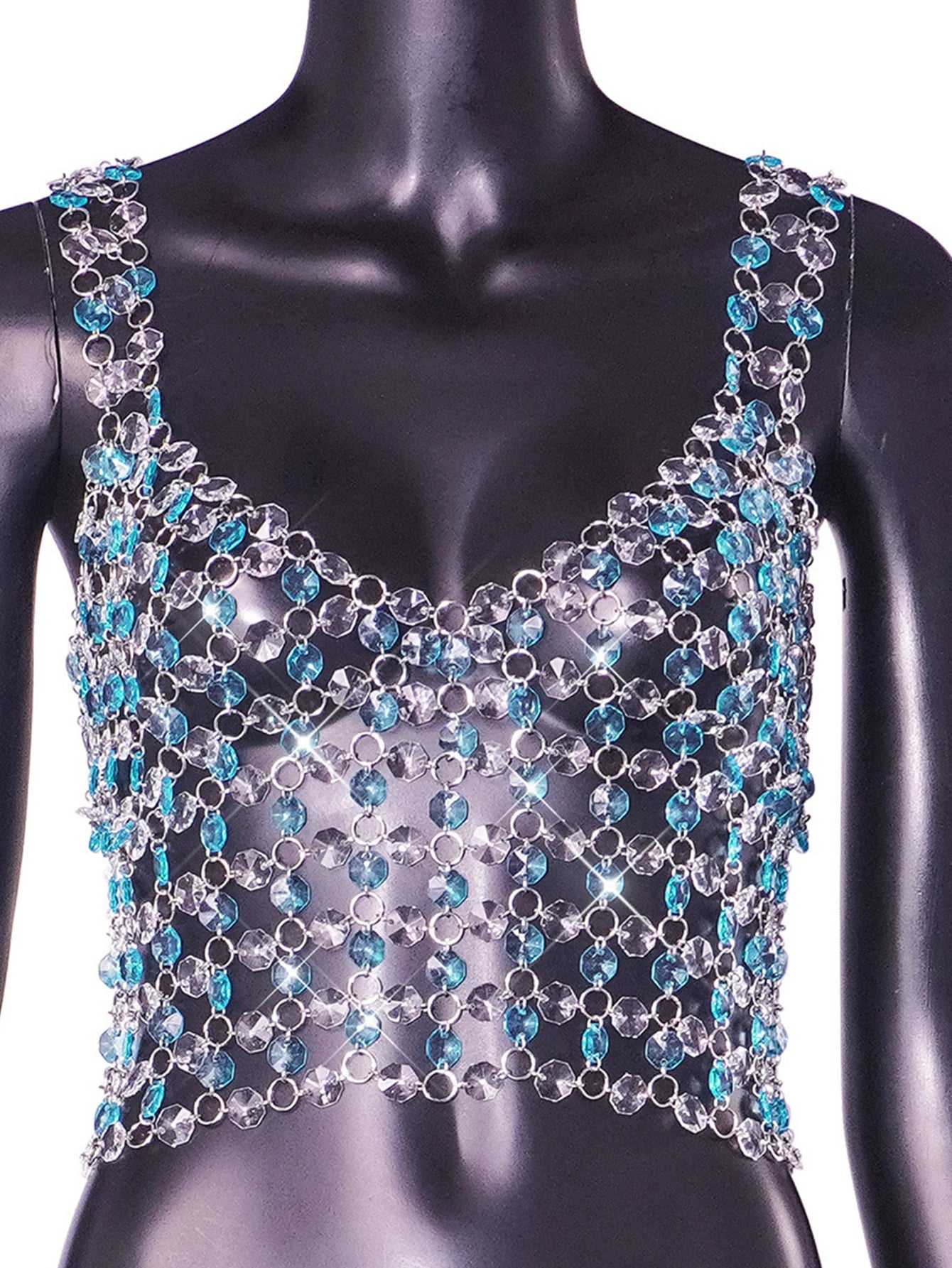 Sexy y2k clothes halter metal rhinestone Crop top women 2026 summer Tops shiny see through beach party tank top Club rave outfit
