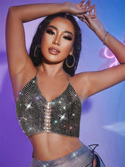 Sequin Rhinestone Bra Women Tee Gothic Blusas Corset Ladies Shirt Camis Party Woman Clothes y2k Crop Tops Ropa Club Tank Top