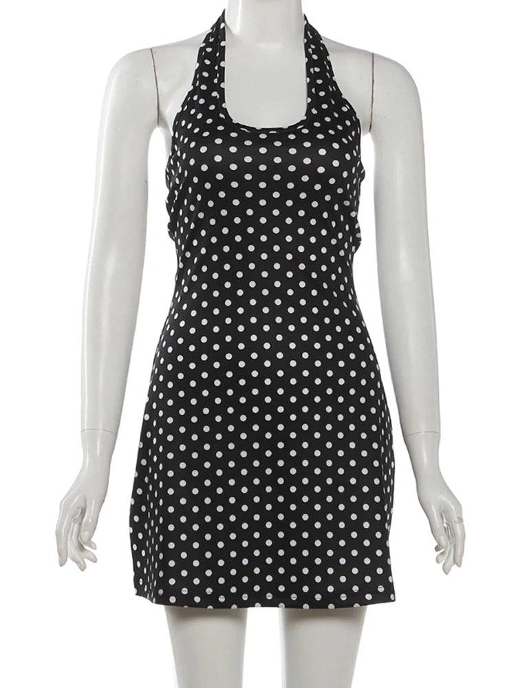 Zinnia Polka-Dot Backless Halter Mini Dress