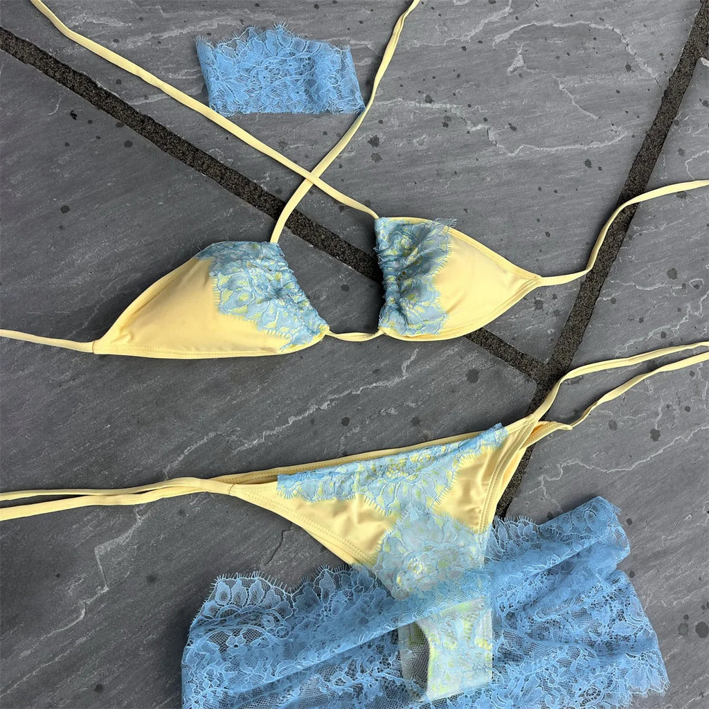 Henrika Lace Triangle Micro Bikini & Sarong Three-piece