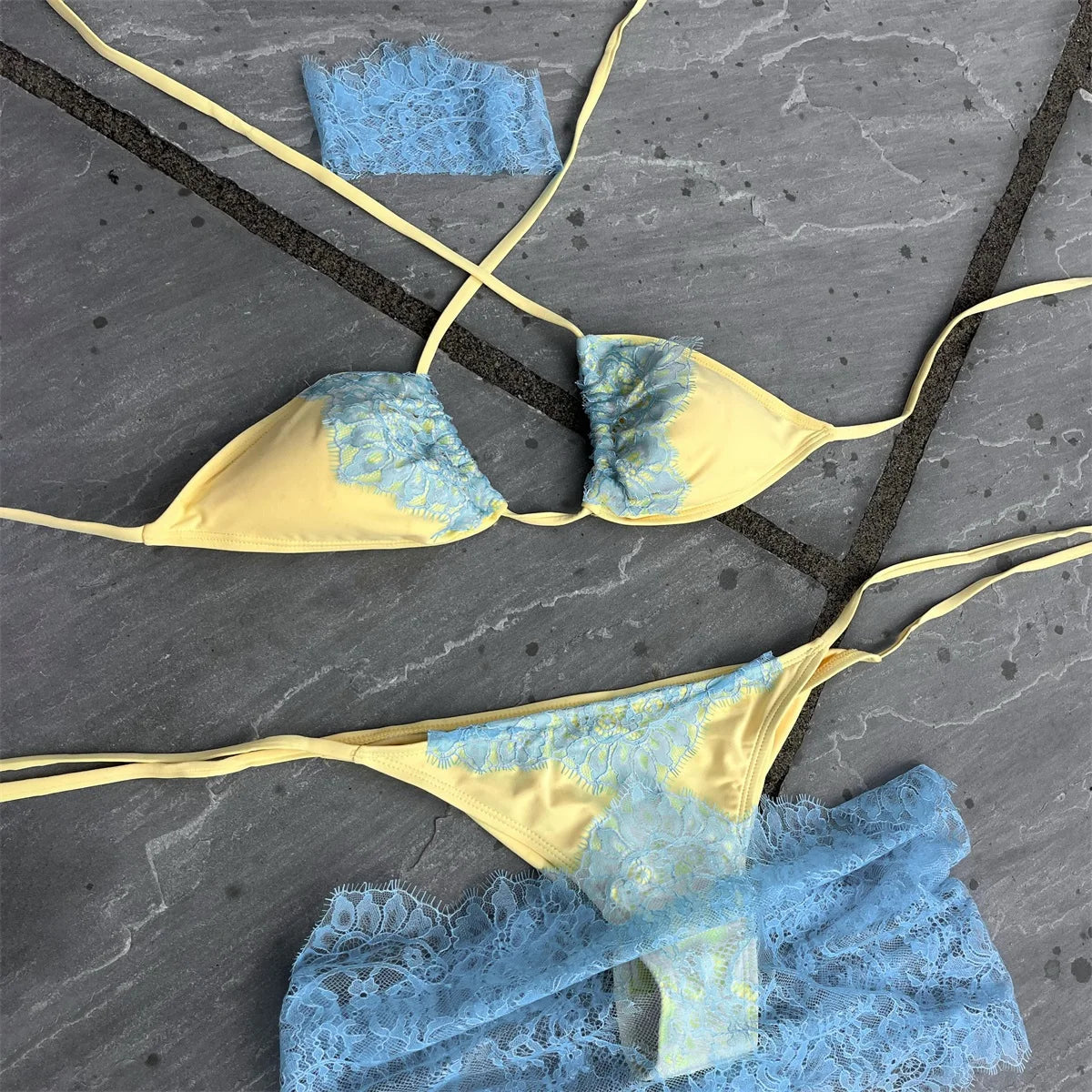 Henrika Lace Triangle Micro Bikini & Sarong Three-piece