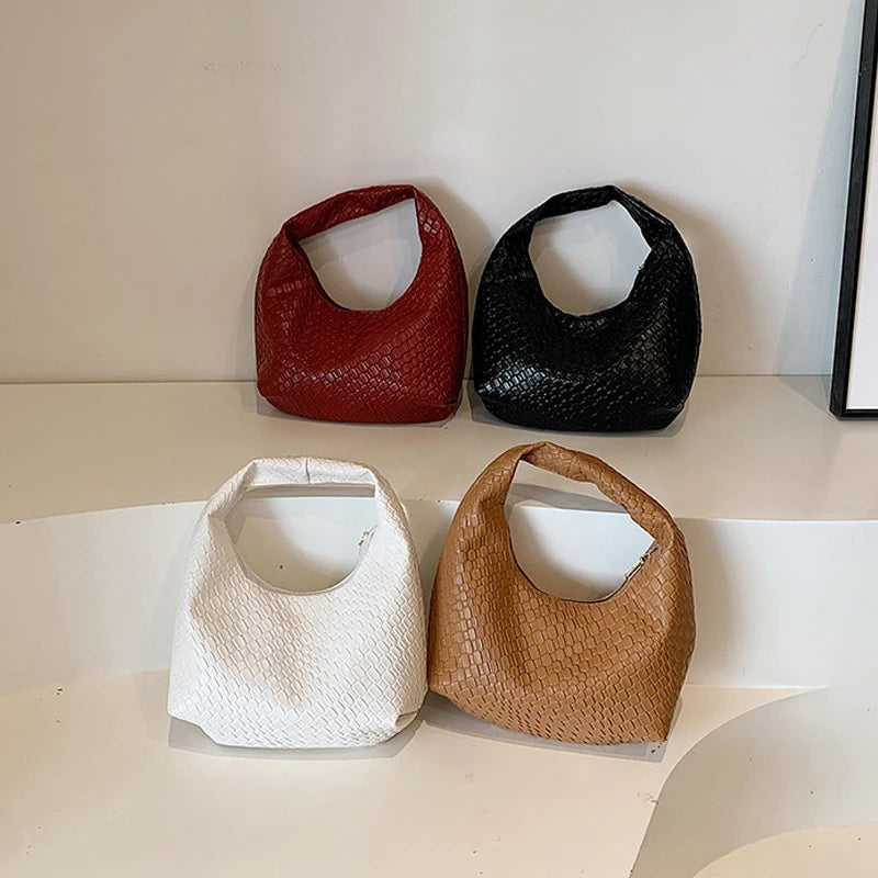 Henrietta Woven Faux-Leather Top-Handle Hobo Bag