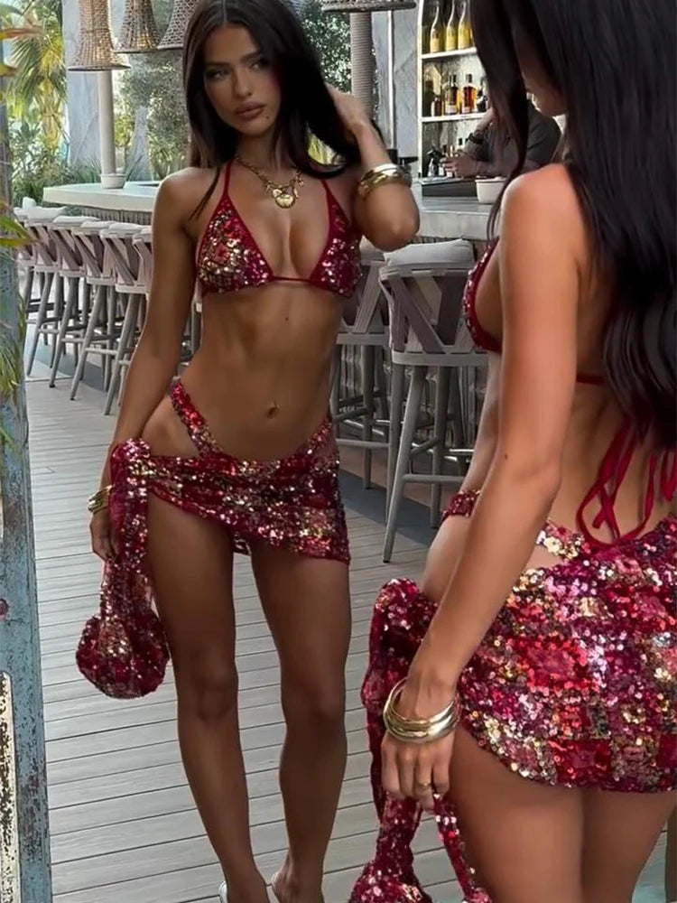 Sienna Sequin Bikini Skirt Three-piece