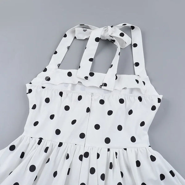 TARUXY Polka Dot Vacation Mini Dress For Women  High Waist A-line Ball Gown Dress Sleeveless Halter Neck Female Summer Fashion