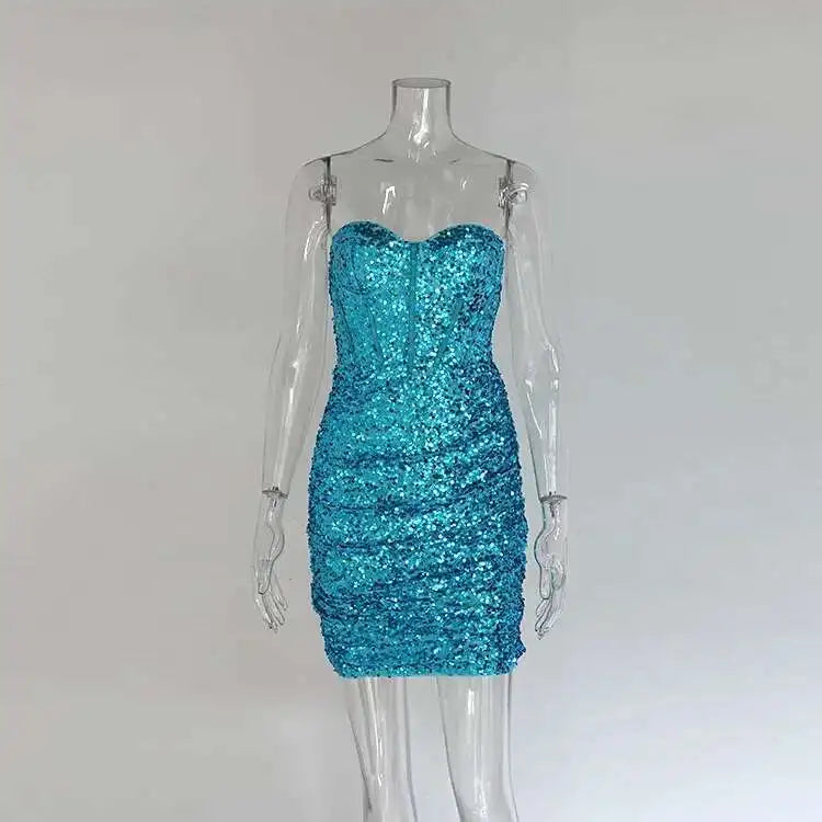 Aurelina Glitter Strapless Ruched Bodycon Mini Dress