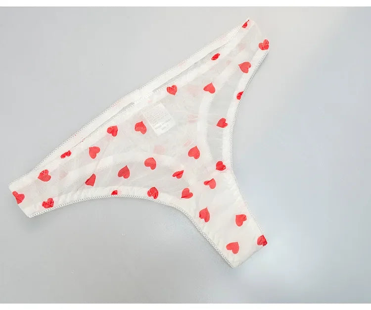 Ingeborg Heart Print Sheer Mesh Underwire Bra & Brief Lingerie Two-piece