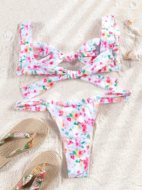 ZRTAK Push Up Bikinis Set Two Piece Suit Women Swimsuit 2026 Bathing Suit Sexy Bikini Swimwear Print Beachwear Tied Biquinis