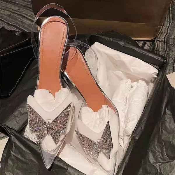 34-45 PVC Transparent Crystal Shoes 2024 Summer New Pointed Odd Heel Shoes Stiletto Ladies Sun Decoration Wild Fairy Shoes